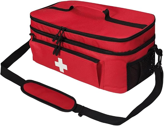 Boczif First Aid Bag Empty, Emergency Kit Bag(Red with shoulder strap) | Pill Bottle for Emergency Trauma Medical Kits Supplies Waterproof, Ideal for Home, Travel, Outdoor