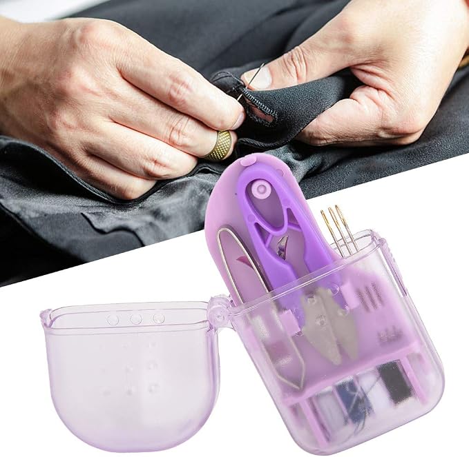 Sewing Tools Kit Mini Sewing Box Mini Sewing Kit Travel Sewing Kit Travel Sewing Box Sewing Thread Organizer Mini Needle and Thread Sewing Tool Set, Needle Thread Scissors Set, Home Use(Purple)