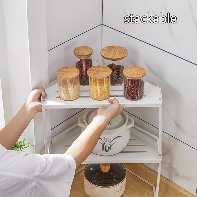 Stackable Metal Kitchen Cabinet Organizer,Kitchen Corner Shelf with Non-Slip Mat,Bathroom Organizer,Storage Shelf for Cabinet/Bathroom/Countertops/Utensils