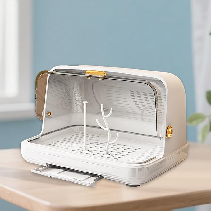 kowaku Rack Rack with Cover Organizer Storage Box Dish Drainer Portable Cabinet Organizer View Easy to Clean for Food, White Medium