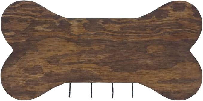 Rooms Organized Personalized Live Love Bark Wall Mounted Dog Bone Pet Leash Rack,Dog Collar Holder New Home Decor Gift Ideas and 4 Hooks 16" L x 8" H 2.5." deep (Walnut Stain)