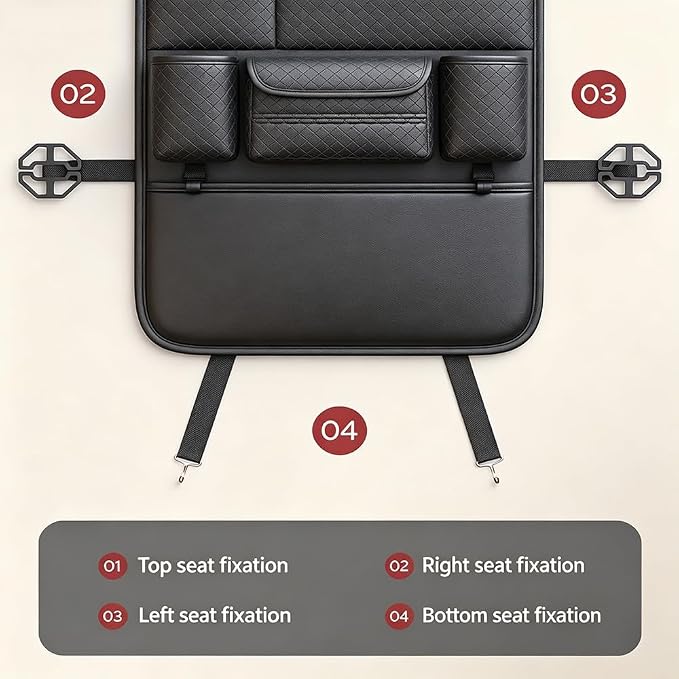 Car Seat Back Organizer For Renault Scenic E-Tech 2024-2026,PU Leather Backseat Storage Bag With Multi-Pockets 4-Point Secure Fit