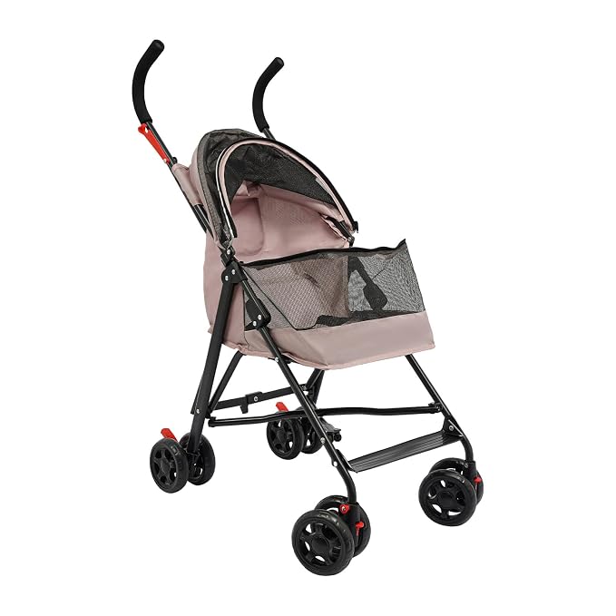 4 Wheels Pet Stroller with Waterproof Cover | Easy-Fold Travel Carrier | Pet Strolling Cart for Small/Medium Dogs and Cat | with Storage Pocket, Cup Holder & Breathable Mesh | for All-Season (Pink)