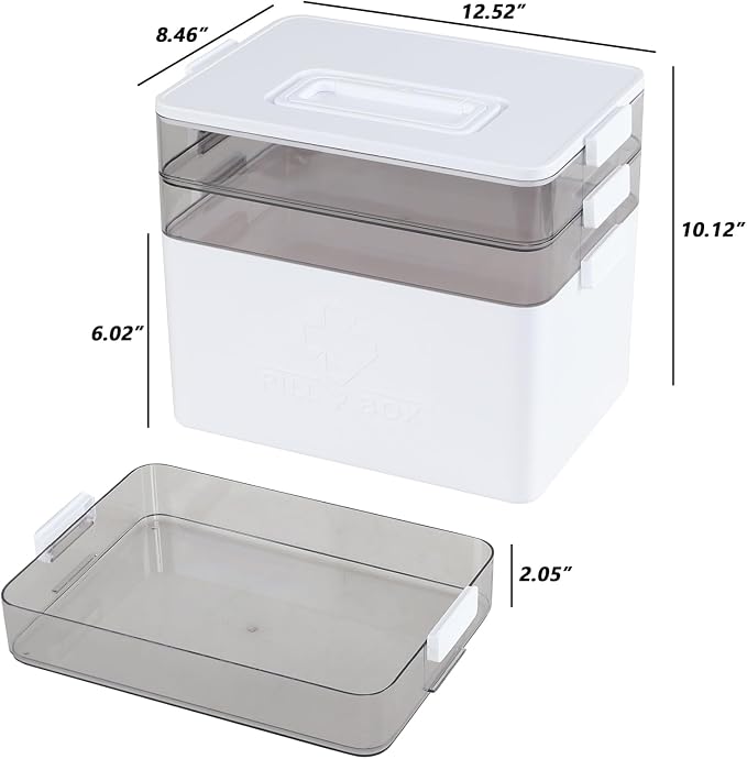 Begale 3-Tier Large Portable Medicine Cabinet Organizer with Handle, White | Plastic, First Aid Box, bpa free, ideal for home bathroom, travel, camping