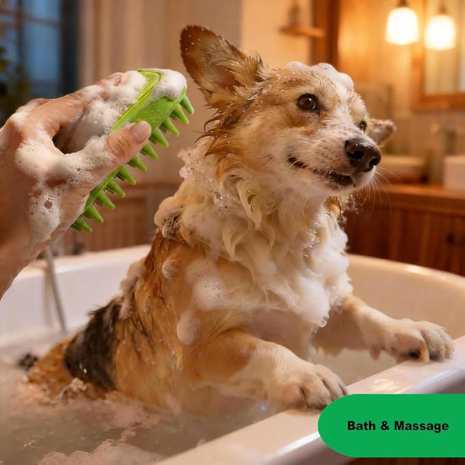 Rubber Curry Brush for Short Haired Dogs, Soft Curry Comb with Long Pins, Silicone Pet Brush, Use Wet as Bath Scrubber or Dry for Grooming Loose Hair