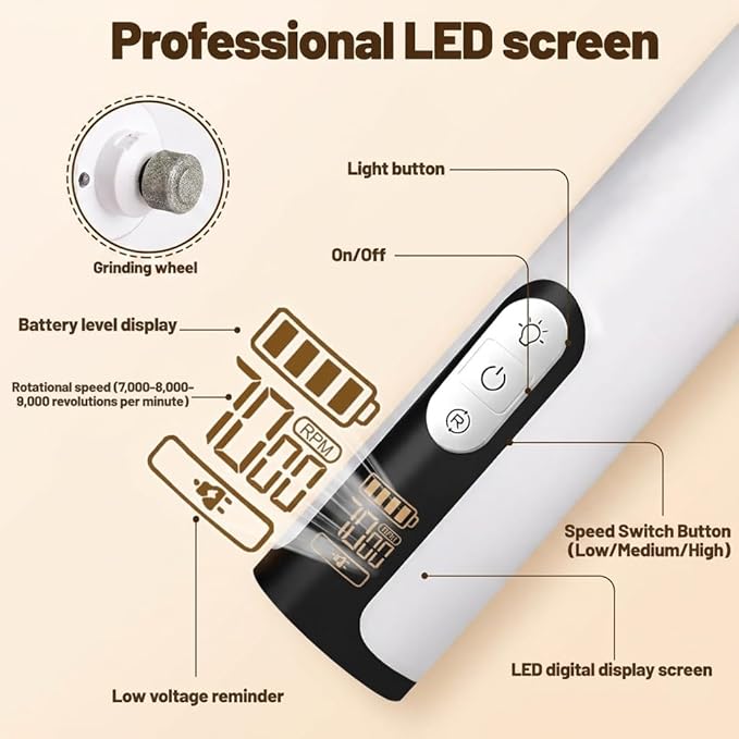 2026 Upgrade Silent Groom Pro Nail Grinder,Silent Groom Pro for Dogs,with LED Light & 3 Speeds,2000mAh Battery,Quick USB Charge (White)