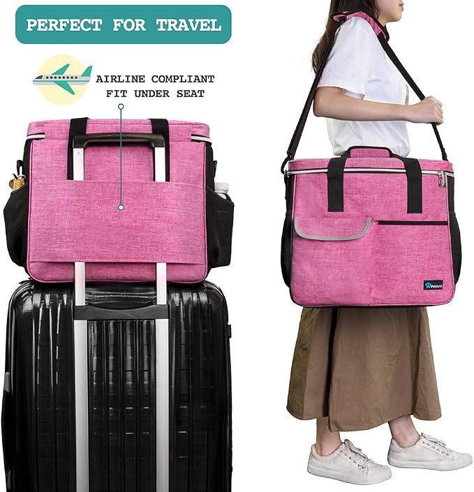 PetAmi Dog Travel Bag Organizer, Pet Supplies Tote Diaper Bag, Pink Large | Pet Travel Kit with 2 Food Containers & 2 Collapsible Dog Bowls, Luggage Sleeve, Weekend Getaway Road Trip Camping Essentials