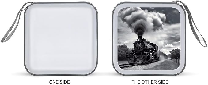 Steam Train Clouds CD Case with Zipper 40 Capacity DVD Case Holder Hard Plastic DVD Disc Storage Box Portable Disc Storage Organizer CD Wallet Bag Media Disc Wallet for Car Home