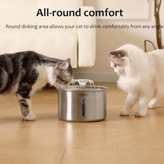 Cat Water Fountain Stainless Steel, 102oz/3L Automatic Pet Water Fountain with 6 Replacement Filters & 6 Pre-Filter Sponges for Cats, Dogs (Cat Fountain + 6 Filters + 6 Sponges)