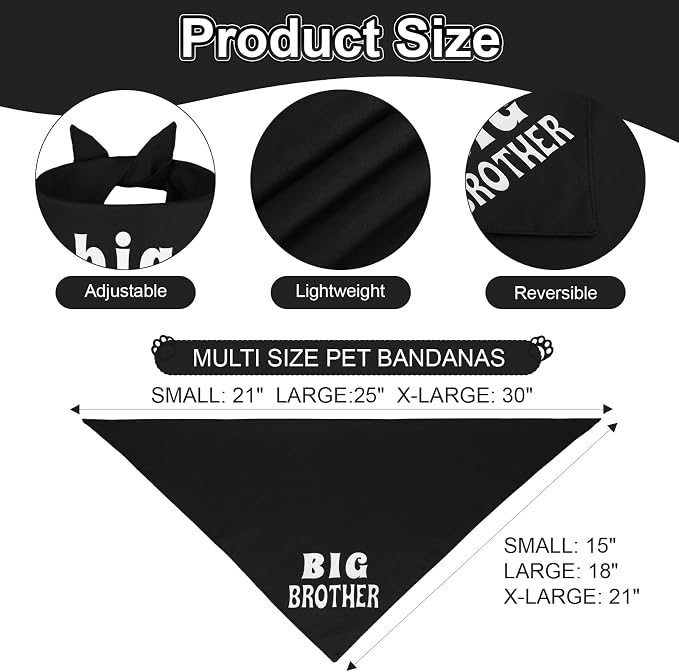 Big Brother Dog Bandana Black XLarge 1PCS, Adjustable Triangle Scarf | Pregnancy Announecment, New Baby for Family.
