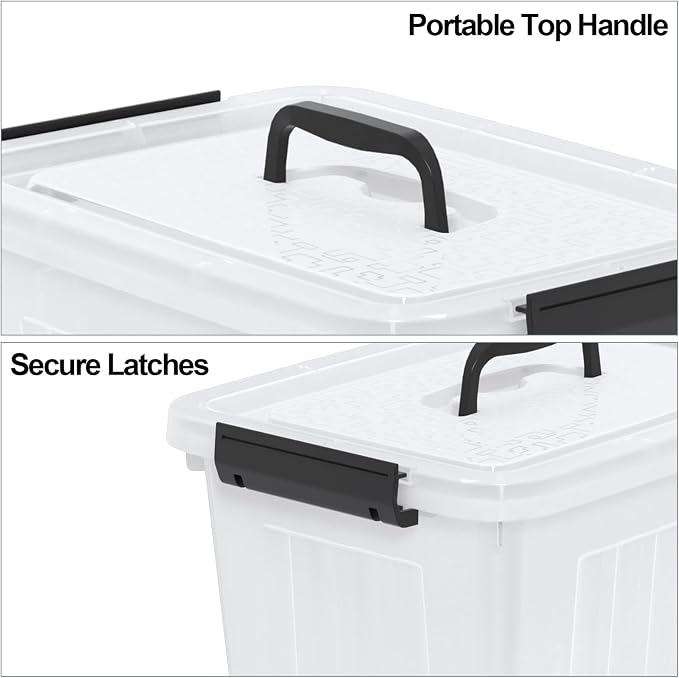 22 L Clear Storage Bin with Handle, Latching Storage Box, 4-Pack | BPA Free Plastic, 15.4" x 11.14" x 9.3"