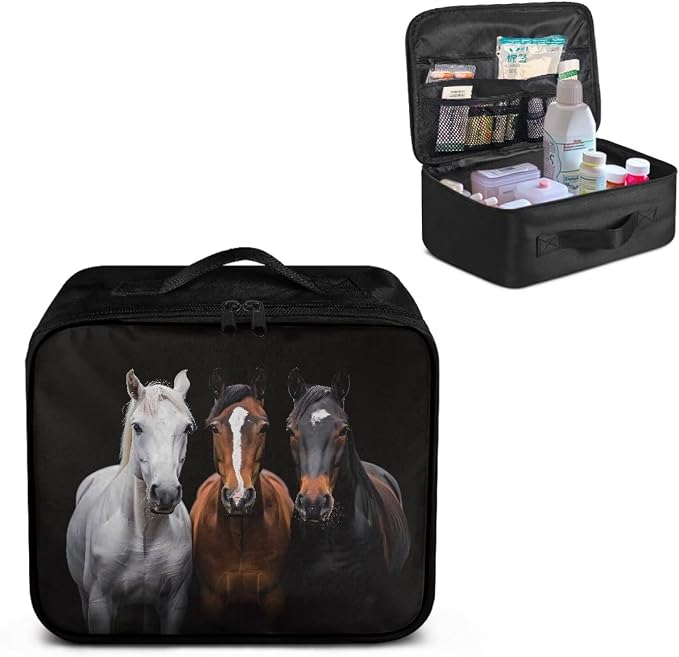 Rnyleeg Horse First Aid Bag Empty Black First Aid Kit for College Dorm Travel Medicine Pouch Emergency Medical Kits