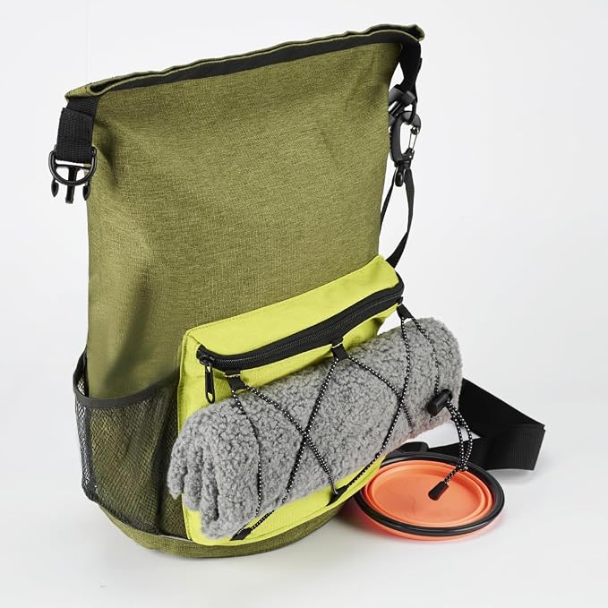 Waterproof Roll Top Pet Dog Food Travel Organizer Storage Bag Trash Bag Dispenser for Trips Outdoor Camping Free 350ml Portable Folding Bowl, 30 Cups / 10 lbs Large (Green)