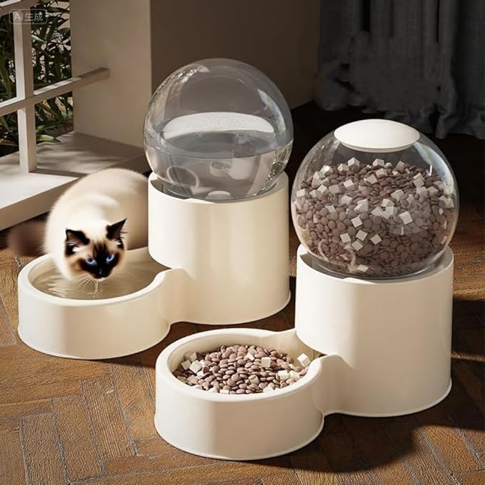 Automatic Cat Feeder and Water Dispenser Gravity Food Feeder and Water Set, Pack of 2, Cat Food Dispenser and Gravity Water Fountain for Cats Small Dogs Puppies Kittens Pets (Blue B)