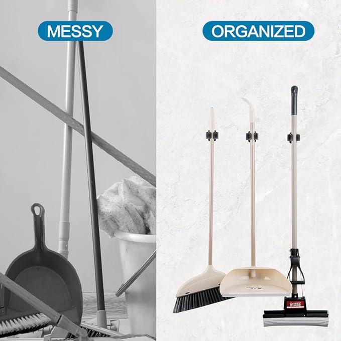 JAMEND CLXP 9PCS Broom and Mop Holder, Heavy Duty Garden Tool Organizer Rack Rake and Shovel Handle, Stainless Steel Mop Hanger. Screws for Wall Mounted. Silver.