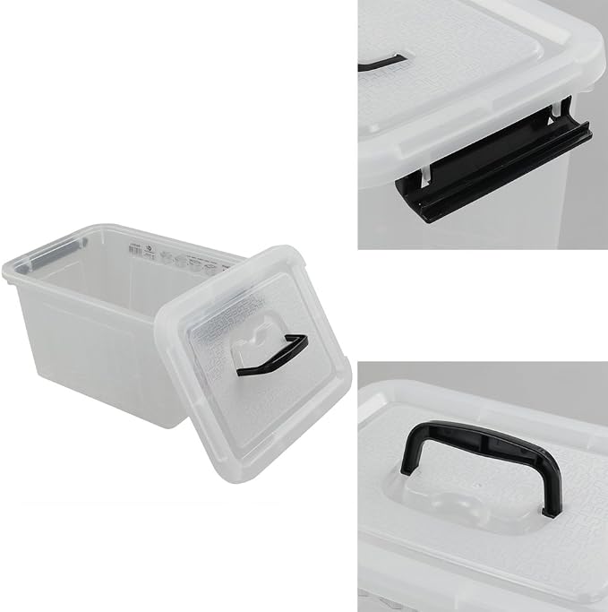 Ggbin 6 Quart Clear Latch Storage Box with Black Handle and Latch - 4 Pack | Lidded Storage Container Bin For Home Office, Stackable