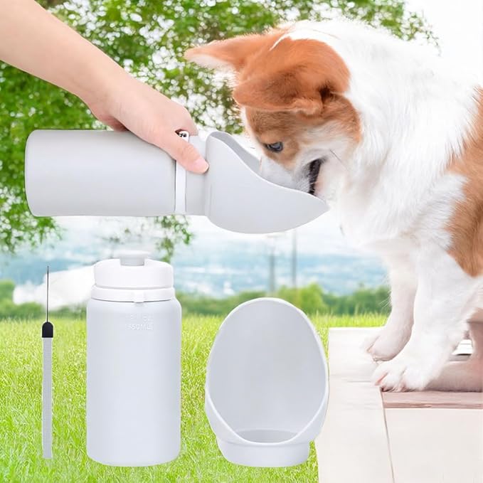Foldable Portable Dog Water Bottle, 2 in 1 Integrated Collapsible Dog Water Bowl & Travel Dispenser, Leak-Proof Portable Pet Water Cup Ideal for Outdoor Walking, Hiking, Daily Travel(Gray)