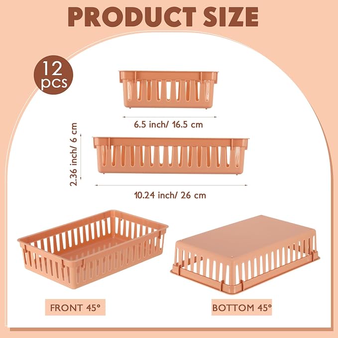 Wenqik Set of 12 Small Plastic Baskets for Organizing, Brown