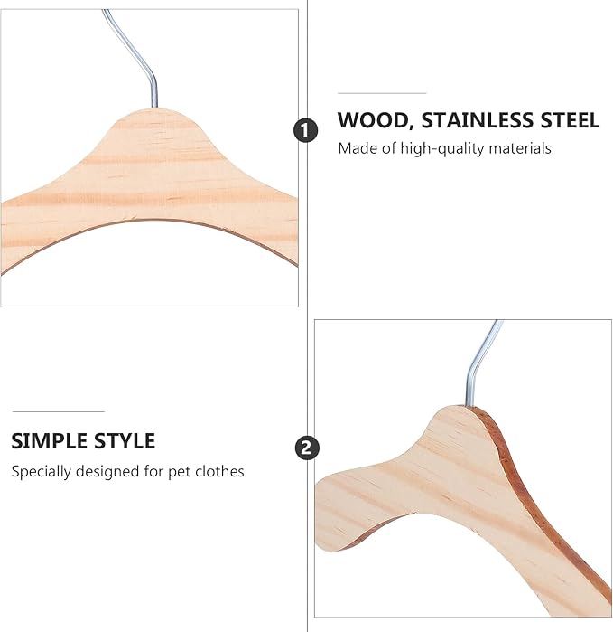 10pcs Wooden Pet Apparel Hangers Pet Clothes Hangers Drying Rack Dog Clothing Hanging Rack Ultra Thin Space Saving Hook (14x14cm)