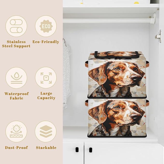 Pardick Storage Bin Animal Puppy Storage Basket with Zipper Lid Collapsible Cloth Organizer Closet Shelf Basket Cube Bins Dustproof Clothes Organizer for Bedroom Nursery