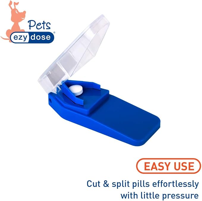 Ezy Dose Pet Pill Cutter with Safety Shield for Dogs, Stainless Steel Blade | Daily Usage, Safely Cut Pills, Vitamins, Tablets in Half, Accurate and Easy Cutting, Travel Sized, BPA Free