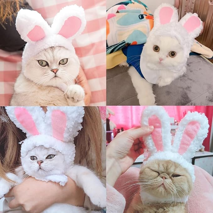 YUJUN Cat Easter Cute Costume Pet Bunny Rabbit Hat with Ears for Cats Small Dogs Puppy Easter Party Costume Accessory Headwear