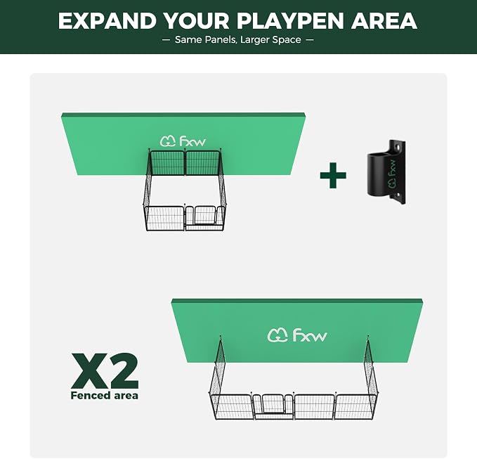 FXW Rollick Dog Playpen with Fence-to-Wall Anchors, 32" H, 8 Panels | Heavy-Duty & Easy setup Play Area, Flexible Boundaries, Indoor & Yard, For Small & Medium Dogs, Patented