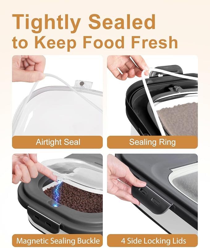 20-30 Lbs Rice Storage Container,Collapsible Food Storage Container | Flour Storage Container with Wheels Airtight Locking Lid,Rice Container Double Seal,Keep Fresh for Pet Food,Rice,Flour