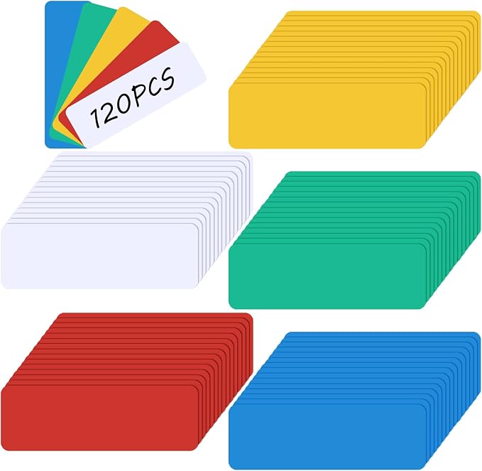 120 Pcs Back to School Dry Erase Magnetic Labels 1 x 3'' Reusable Magnetic Name Tags Magnets Sticker Waterproof Label Stickers for Classroom Office Whiteboard Fridge Locker Shelf, 5 Colors