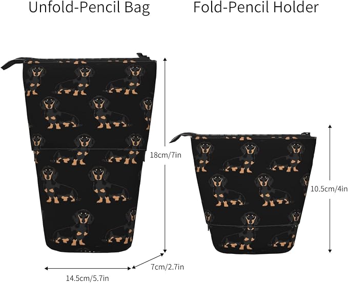 Dachshund Weiner Pet Dogs Print Pencil Case Bag, Telescopic Pen Holder, Standing Stationery Pouch, Cute Organizer for Office, Makeup, Cosmetics