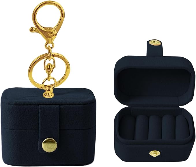 Small Wedding Ring Bearer Pillow Box for Dog Collar, Velvet Travel Mini Jewelry Holder Pouch Bridesmaid Gifts, Multi-Slots Earrings Storage Case for Women Girls, Pocket Size Necklaces Organizer(Navy)