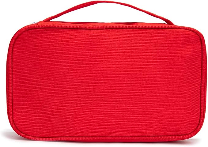 Red First Aid Bag Empty Travel Rescue Pouch First Responder Storage Medicine Emergency Bag for Car Home Office Kitchen Sport Outdoors (Red with Handle Green Print)