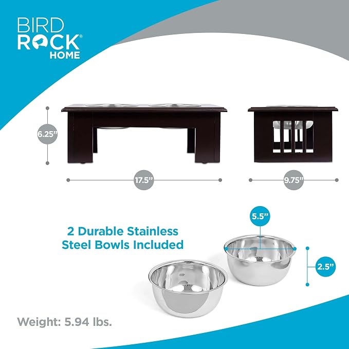INTERNET'S BEST Traditional Elevated Pet Feeder - Raised Dog Food and Water Stand with Stainless Steel Bowls - Adjustable for Small to Medium Breeds - Pet Feeding Station - Espresso - Small