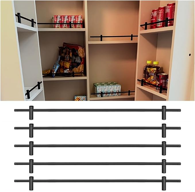 Boohelf Guard Rail Bar Set - Easy Install Tipping Shelf Guard Rail for Kitchen & Bathroom Cabinets, Decorative Round Rods for Enhanced Organization and Safety