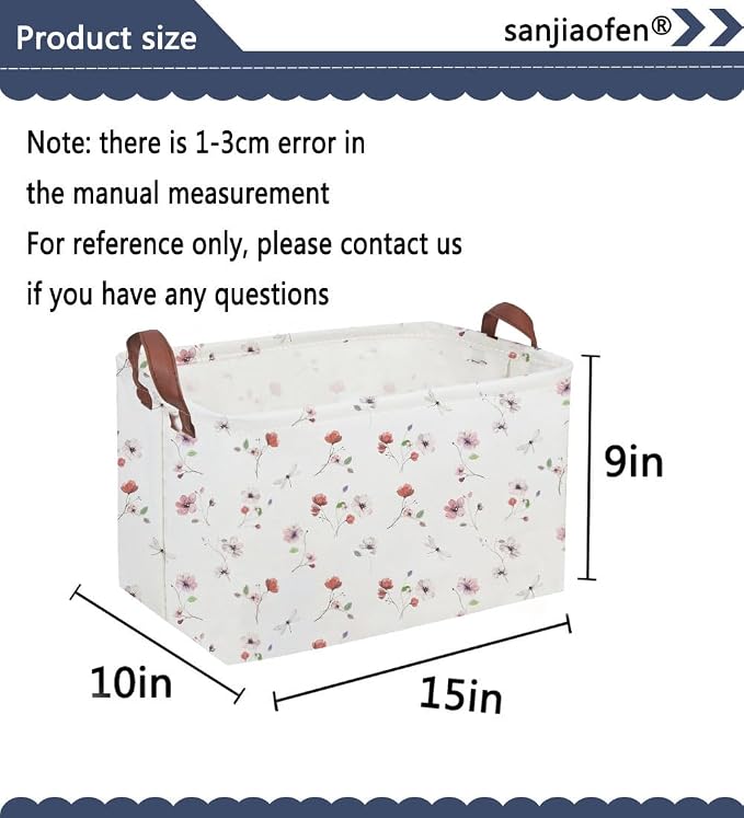 Sanjiaofeng Rectangular Kids Basket Flower Storage Bins,Girls Storage Basket with Handles.Clothers,Books,Kid's Gifts Bins. (Dried flower)