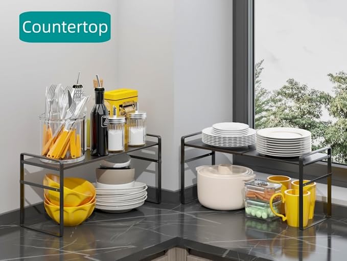 Expandable Cabinet Shelf Organizer Riser for Kitchen Pantry Under Sink | Expandable, metal , thick shelves, suitable for cabinets, countertops, under-sink areas, and storage rooms