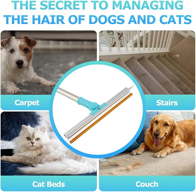 Kakalote Carpet Rake for Pet Hair Removal, 20"- 55" Adjustable Long Handle Cat Dog Fur Rakes Scraper Carpet Broom for Carpets, Rugs, Mats, with 2pcs Hair Shaving Comb(3pc Sets)