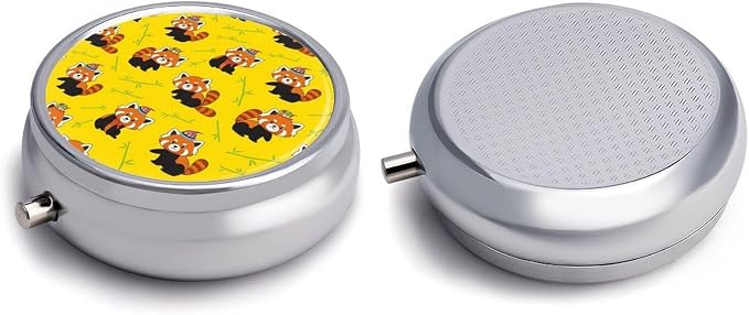 Mini Pill Organizer, Red Panda Round Compact Dispenser, Portable Holder for Fish Oil, Travel Pill Box Purse Use for Students