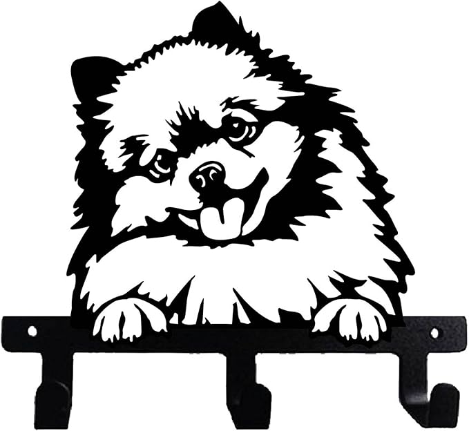 Pomeranian Pom Pom Shaped Black Coated Metal Wall Leash Key Hook for Kitchen Bathroom Bedroom Garage Mud Room (peek a Boo)
