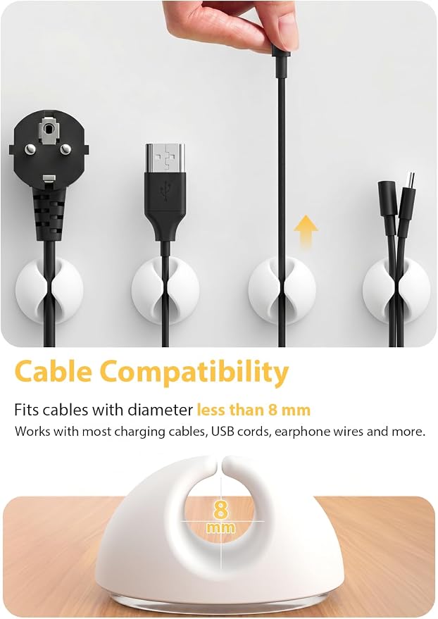 Shintop 6pcs Cord Holder, Self-Adhesive Cable Clips for Phone Chargers | Rubber Wire Organizer, Desk Cable Management, Residue-Free, Easy Reach, Secure Hold, for Phone Chargers, USB, and Mouse Cords
