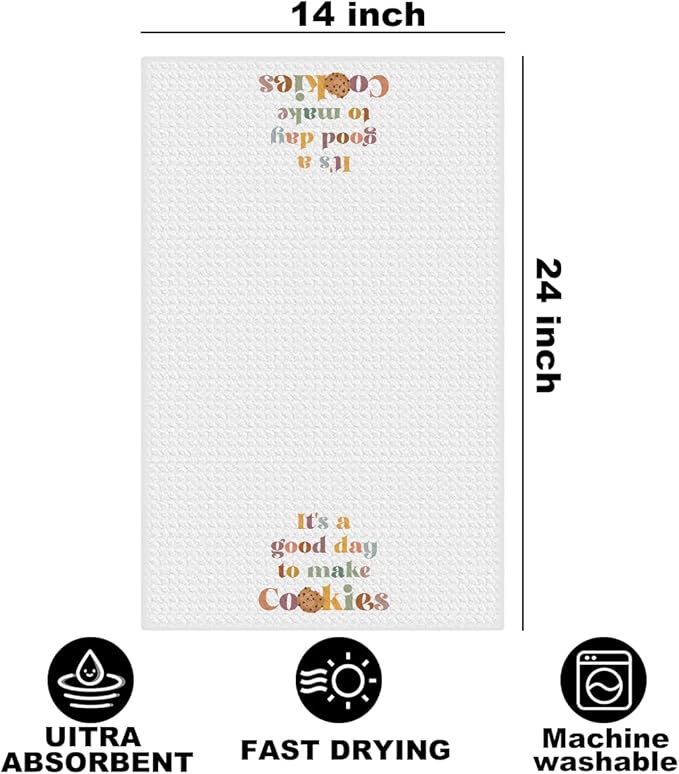 Baking Gifts Kitchen Towels 24x14 Inch, Gifts for Bakers Cookie Lovers Cooks Reusable Dish Towels for Kitchen Baking Decor, Waffle Weave Absorbent Hand Towel, It's a Good Day to Make Cookies