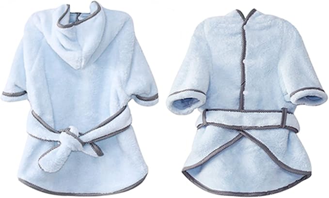 Dog Bathrobe, Microfiber Fast Drying Absorbent Hooded Bath Towel White for Puppy Small Medium Large Dog Cat (2XL, LightCyan)