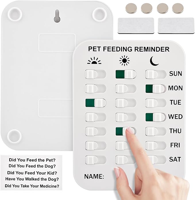 Dog Feeding Reminder, Magnetic Reminder Sticker, AM/Noon/PM Daily Indication Chart Feed Your Pets, Fridge Magnets and Double Sided Tape, Helps You to Track Pet Feeding & Medication