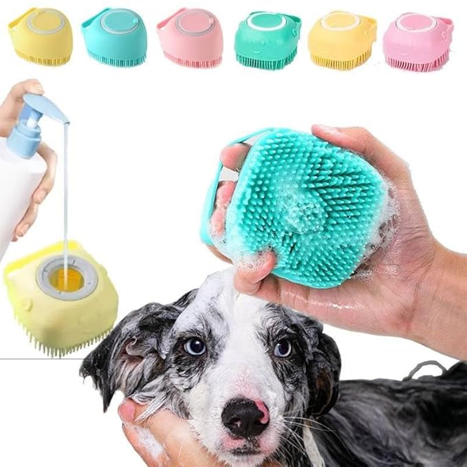 Portable Pet Bath Brush for Dogs and Cats, Silicone Rubber Shower Massage Brush, Shampoo Dispensing Cleaning Washing Tool