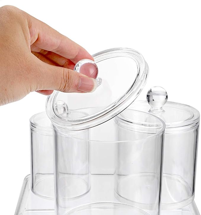 Hipiwe Set of 3 Cotton Ball and Swab Organizer Acrylic Q-Tips Jar with Lid | Clear Apothecary Jar Makeup Organizer Holder, Bathroom Vanity Storage Canister for Cotton Rounds and Pads