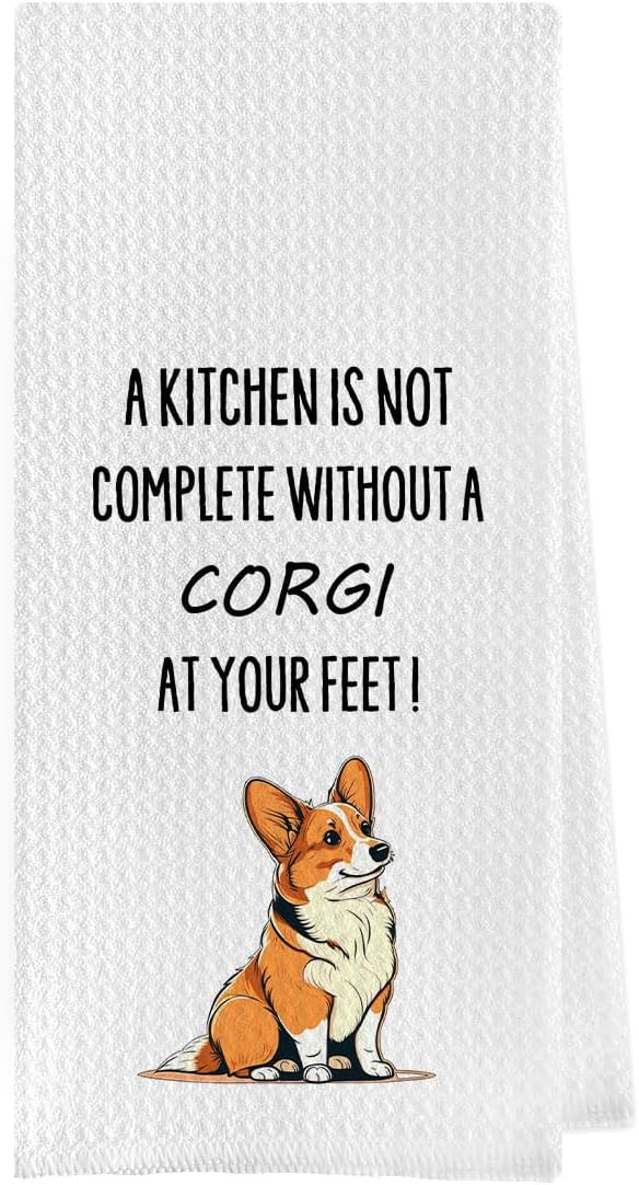 Funny Corgi Dish Towels - Corgi Decorative Waffle Weave Kitchen Towels, Corgi Hand Towel, Corgi Tea Towel, Corgi Gifts, Corgi Gifts for Corgi Lovers (16×24 Inches)
