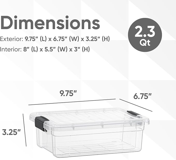 Superio 2.3 Quart Clear Plastic Storage Containers with Lids, Stackable Organizer Bins, BPA-Free Storage Boxes for Home, Office, Dorm & Classroom, 4 Pack