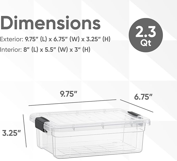 Superio 2.3 Quart Clear Plastic Storage Containers with Lids, Stackable Organizer Bins, BPA-Free Storage Boxes for Home, Office, Dorm & Classroom, 5 Pack