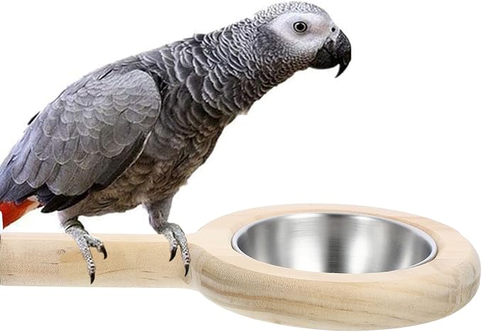 INOOMP Stainless Steel Bird Bowl with Feeding Cup and Perch Stand, Parrot Food Organizer and Bird Feeding Container for Cage Use