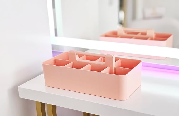 2 PACK - Portable DIY 8 Dividers Durable Plastic Organizer Tote Tool Home Office School Toy Arts Craft Pencil Kids Baby & Supply Cleaning Caddy with Handle Made In USA (Indie Pink)